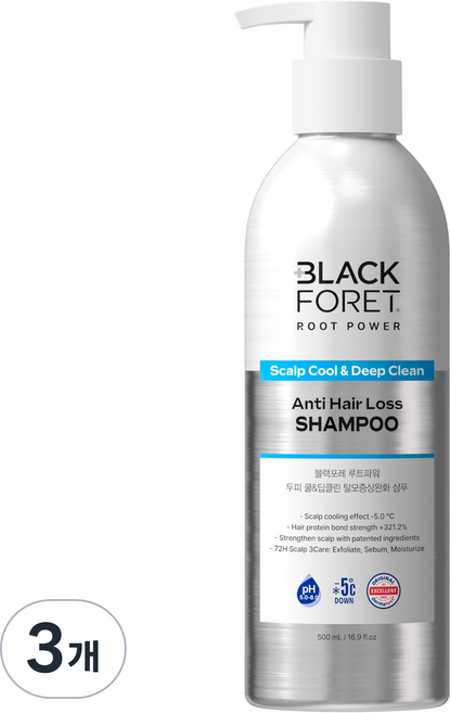 블랙포레 루트파워 두피 쿨 앤 딥클린 탈모증상완화 샴푸, 500ml, 3개