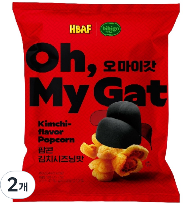 바프 오마이갓 팝콘 김치시즈닝맛, 2개, 80g