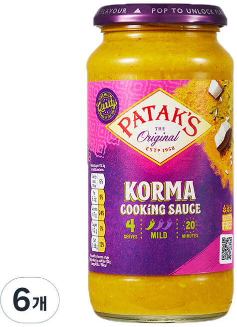 파탁스 코르마 쿠킹 소스, 450g, 6개
