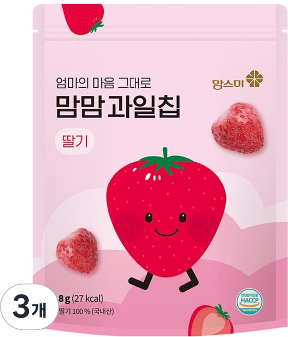 맘스미 맘맘 과일칩 딸기, 3개, 8g