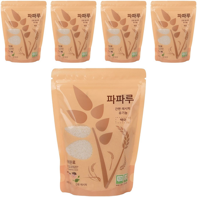 파파루 간편레시피 유기농 쌀가루 백미 중간입자 이유식 중기, 400g, 5개