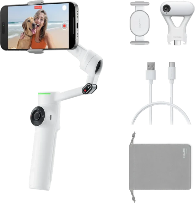 인스타360 Flow 2 Pro AI 트래커 번들 스마트폰 짐벌, CNSABQB, 화이트, 1개