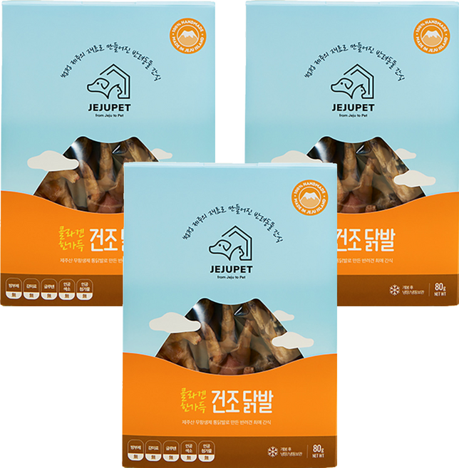 제주펫 강아지 건조 간식, 닭발, 80g, 3개