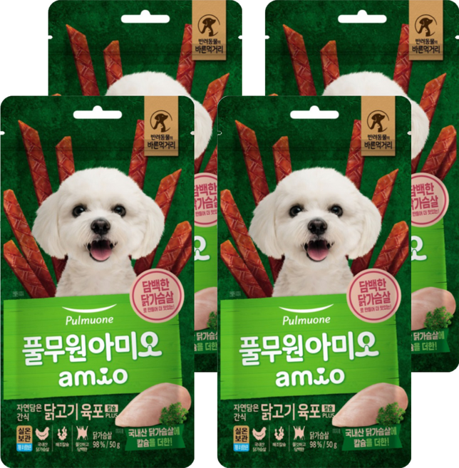 풀무원아미오 강아지 자연담은 육포 칼슘PLUS, 닭가슴살, 50g, 4개