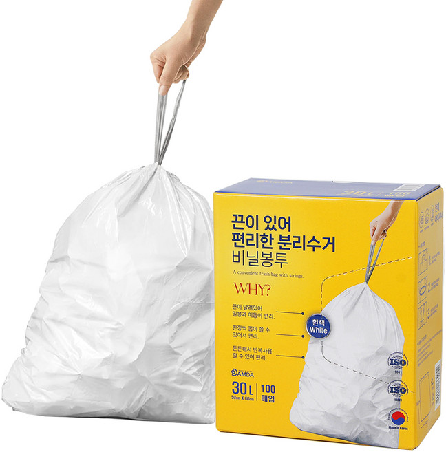 담다비닐 [국내생산] 끈이 있어 편리한 분리수거 비닐봉투 100p, 30L, 1개