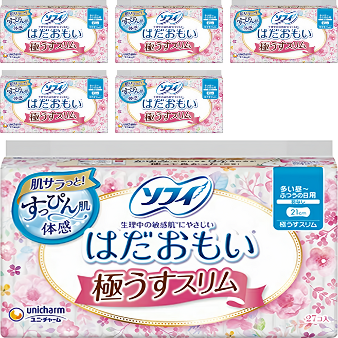 SOFY 蘇菲 日本原裝進口 敏感肌極輕薄衛生棉 日用量多 無翼型, 21cm, 27片, 6包