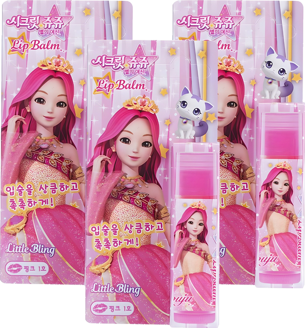 리틀블링 시크릿쥬쥬 별의여신 어린이 틴티드 립밤 5.5g, 핑크, 3개