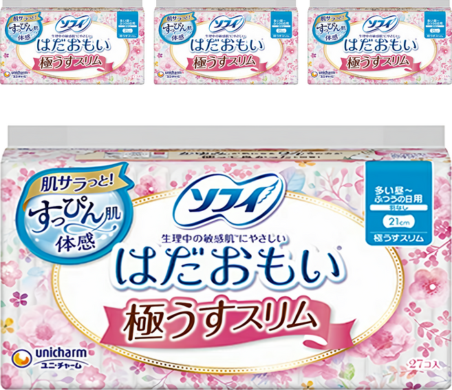 SOFY 蘇菲 日本原裝進口 敏感肌極輕薄衛生棉 日用量多 無翼型, 21cm, 27片, 4包