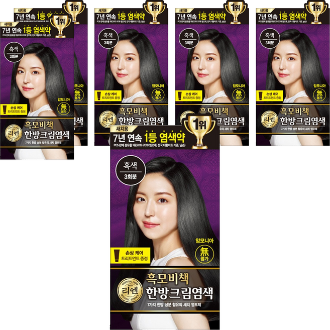 리엔 흑모비책 새치염색크림 한방염모제, 흑색, 6개