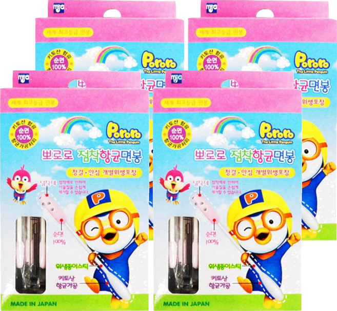 뽀로로 유아용 점착 항균 면봉, 30개입, 4개
