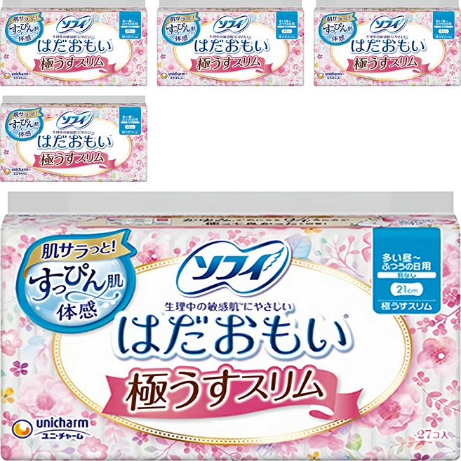 SOFY 蘇菲 日本原裝進口 敏感肌極輕薄衛生棉 日用量多 無翼型, 21cm, 27片, 5包