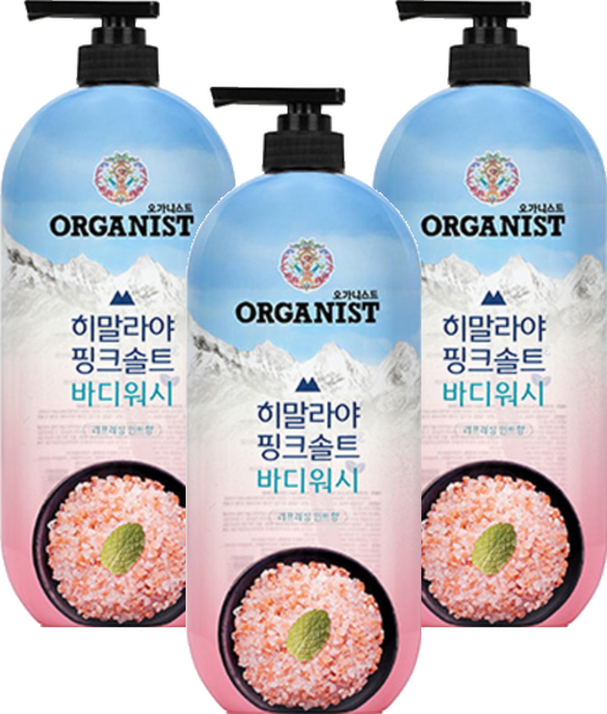 오가니스트 히말라야 핑크솔트 풍성한 거품 산뜻한 바디워시 민트향, 865ml, 3개