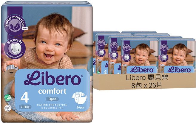 Libero 麗貝樂 嬰兒紙尿褲 Comfort 4號 7~14kg, 208個, 第4階段