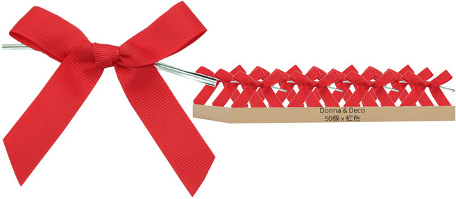 Donna&deco Flo 羅紋緞帶包裝蝴蝶結, 50個, 紅色