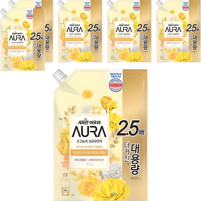 아우라 섬유유연제 미드나잇 골드 알파 리필, 1.7L, 6개