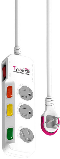 Tyson 太順電業 4切3座3P延長線, 2.7m, 白色, 1個