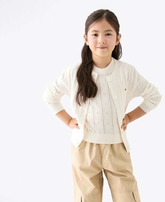 타미힐피거 주니어용 미니 케이블 크루넥 가디건 T42F6WCD010GT1C1G