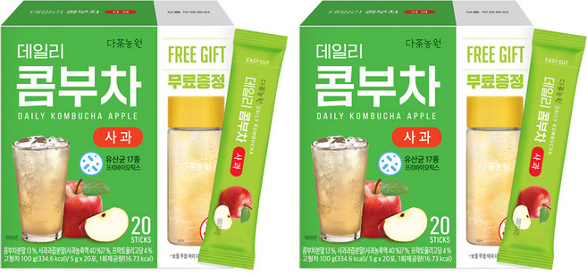 Danongwon 每日康普茶隨身包 蘋果口味, 5g, 20條, 2盒