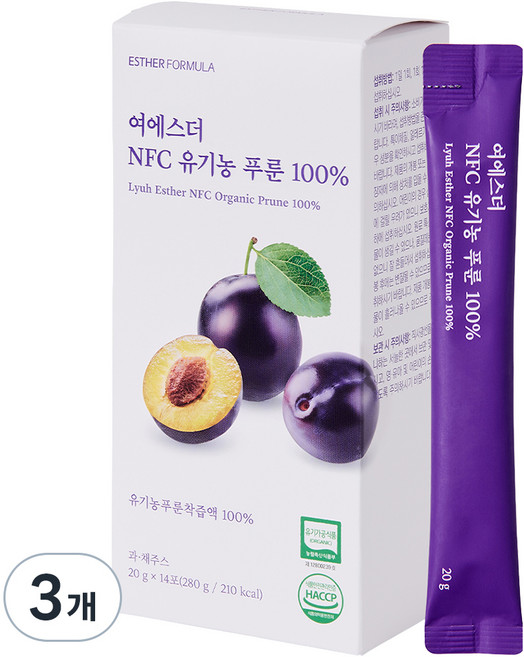 에스더포뮬러 여에스더 NFC 유기농 푸룬 100%, 3개, 20g