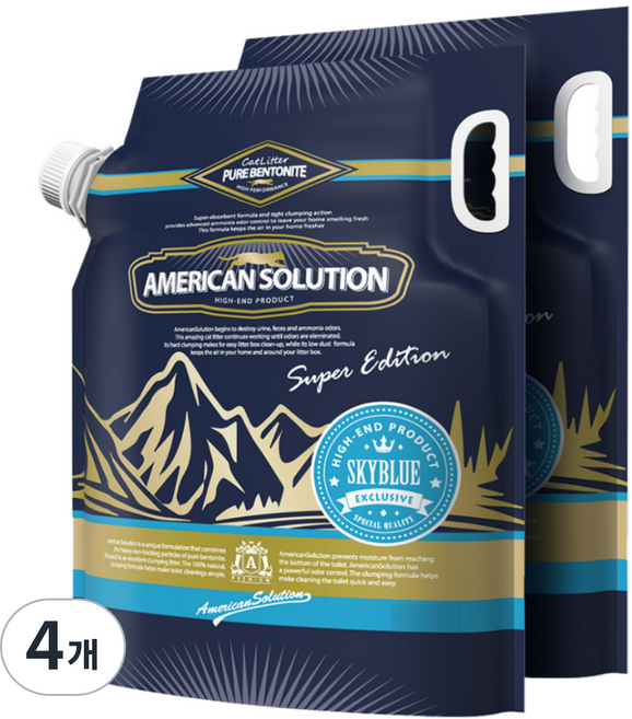 아메리칸솔루션 응고형 고양이 모래, 9.07kg, 4개, 스카이블루