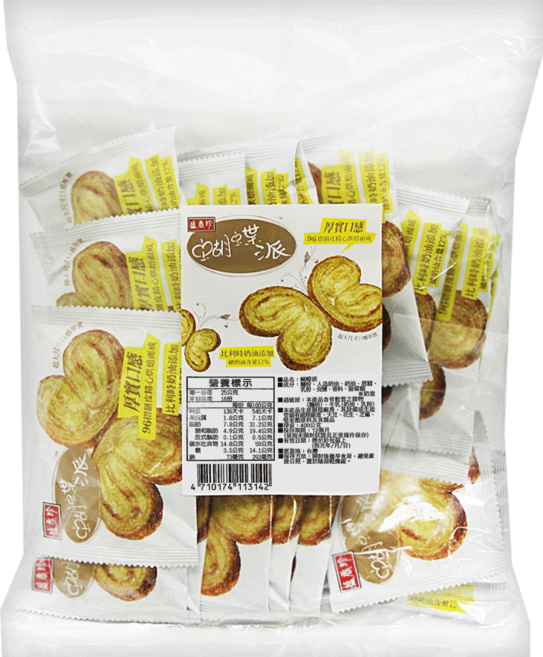 盛香珍 蝴蝶派 原味奶油 厚實口感 16個, 1袋, 400g
