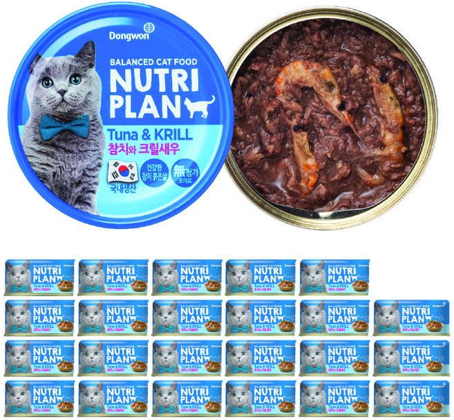 동원뉴트리플랜 고양이 간식 습식캔, 혼합맛(참치/통새우), 160g, 24개