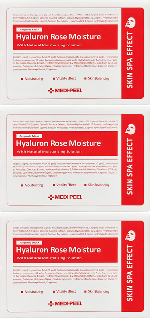 MEDIPEEL 美蒂菲 玻尿酸補水玫瑰精華面膜 50片 緊緻 嫩白 保濕 膠原蛋白, 3盒