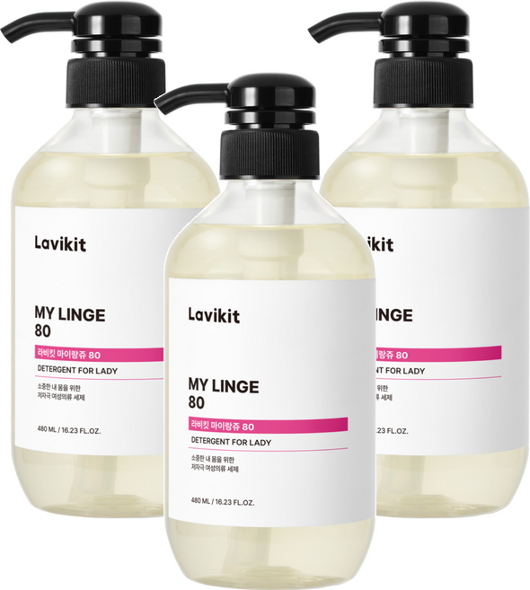 라비킷 마이랑쥬80 여성속옷 세정 세제 본품, 480ml, 3개