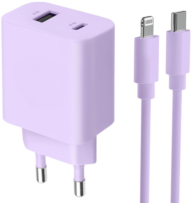 모잇 PD25W 2포트 PPS 초고속충전기 + 8핀 라이트닝 아이폰 케이블 1.3m, 퍼플, 1세트