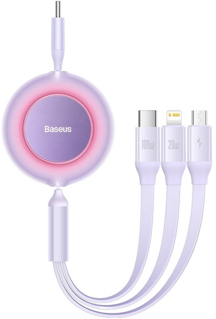 Baseus 倍思 Bright Mirror2代 100W 3合1快充傳輸線, 紫色, 1.1m, 1條