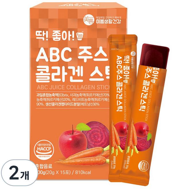 미쁨생활건강 딱좋아 ABC주스 콜라겐 젤리 스틱, 300g, 2개