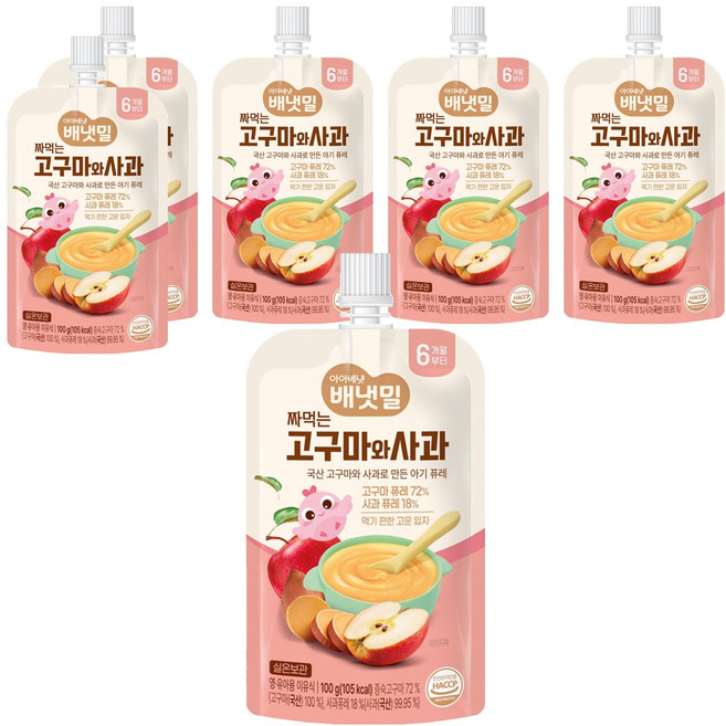 배냇밀 짜먹는 이유식, 혼합맛(고구마/사과), 100g, 6개