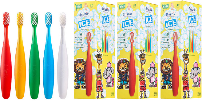 브리스틱 에르고 어린이칫솔 2단계 아이스 5개입, SKYBLUE + WHITE + ORANGE + GREEN + RED, 3세트