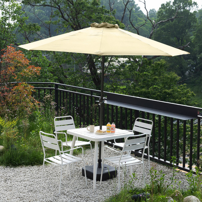 웰퍼니쳐 비바 야외 파라솔 + 테이블 + 의자 4인 세트 방문설치, 베이지 + 화이트