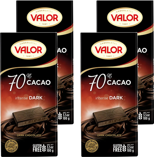 西班牙 VALOR 70%純黑巧克力片, 100g, 4片