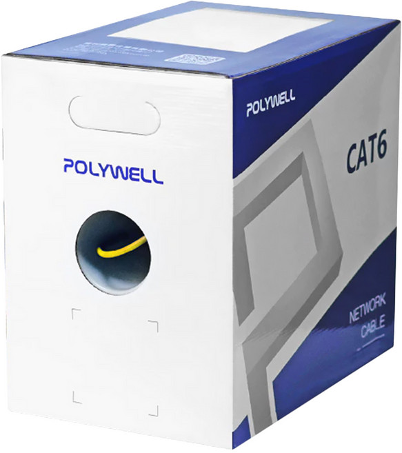 POLYWELL 寶利威爾 CAT6 UTP 網路線箱線 PW15-W59-B004, 黃色, 1盒, 305m
