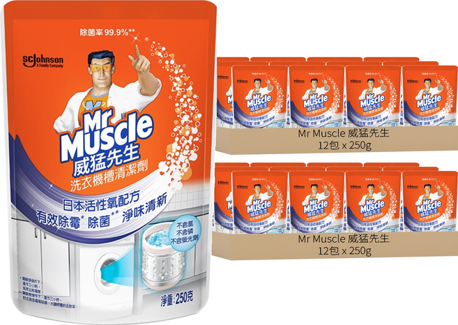 Mr Muscle 威猛先生 洗衣機槽清潔劑 高效殺菌 去除髒污 日本活性氧配方, 250g, 24包