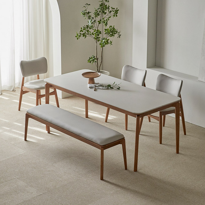 파로마 리샤르 세라믹 원목식탁 1800 6인용 + A리샤르 의자 3p + 벤치 세트 방문설치, 베이지상판 + 월넛원목, 일반 3 + 벤치 1