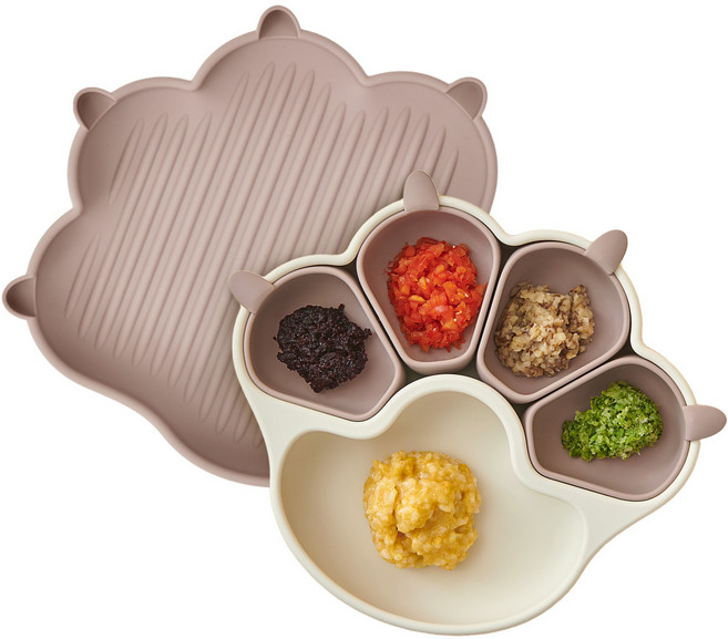 퍼기 유아용 냥냥 흡착 식판 + 뚜껑 겸용 플레이트 접시 세트, 브라운 + 토프브라운, 식판 + 접시, 1개
