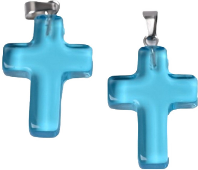미소로운 미니 십자가 펜던트, 투명라이트블루, 2개