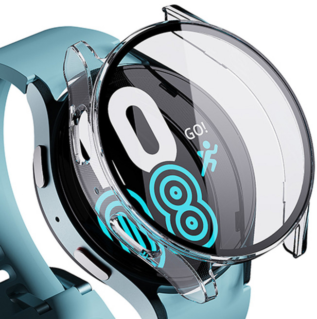 빅쏘 레빅스킨 9H 고경도 갤럭시워치 액정 보호 강화유리 일체형 풀커버 초슬림 하드 케이스, 투명, 1개