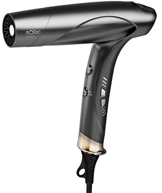 Solac 智能中和離子專業吹風機 美型輕量 千萬級雙離子 獨立控制與反向清潔功能 11萬高轉速無刷馬達, SD-1300G, 灰色