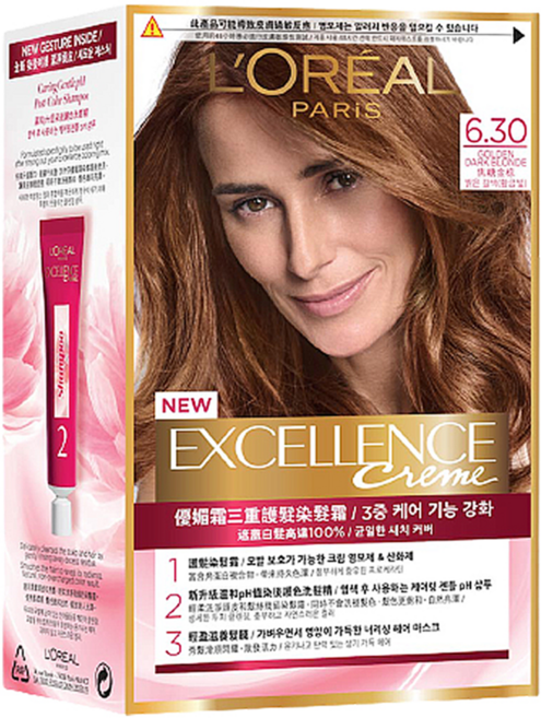 L'OREAL PARiS 巴黎萊雅 優媚霜三重護髮染髮霜 Excellence Creme, 6.30 焦糖金棕, 1盒