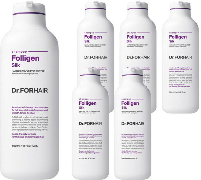 Dr.FORHAIR Folligen 受損髮質用絲綢洗髮精 花香, 6個, 500ml