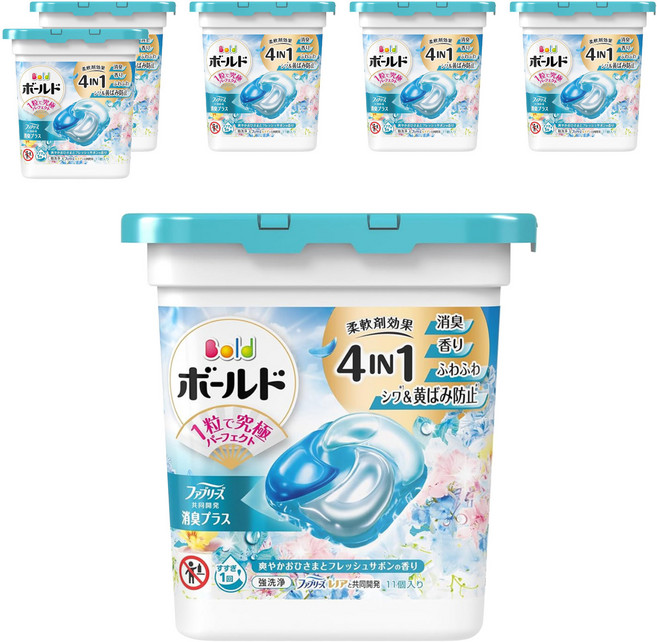 Bold 日本原裝進口 新4合1洗衣球 清淨花香 藍色, 11顆, 6盒