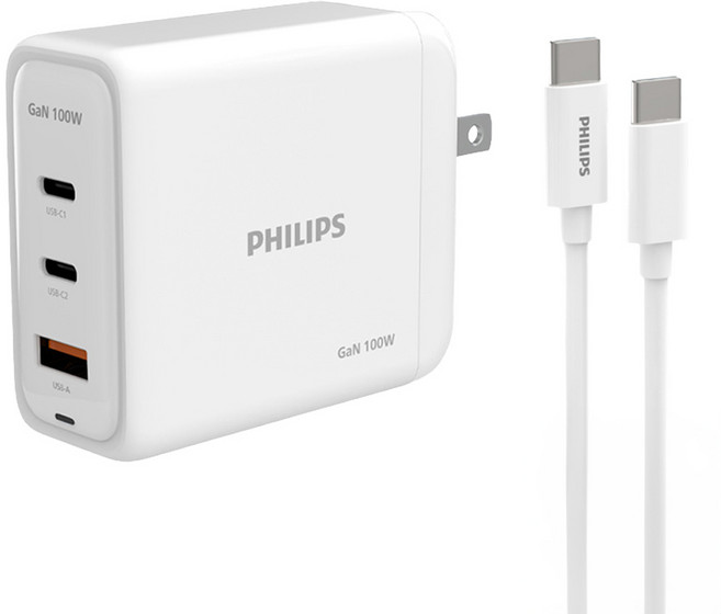 PHILIPS 飛利浦 GaN氮化鎵PD 100W旅充組, 白色, 1組