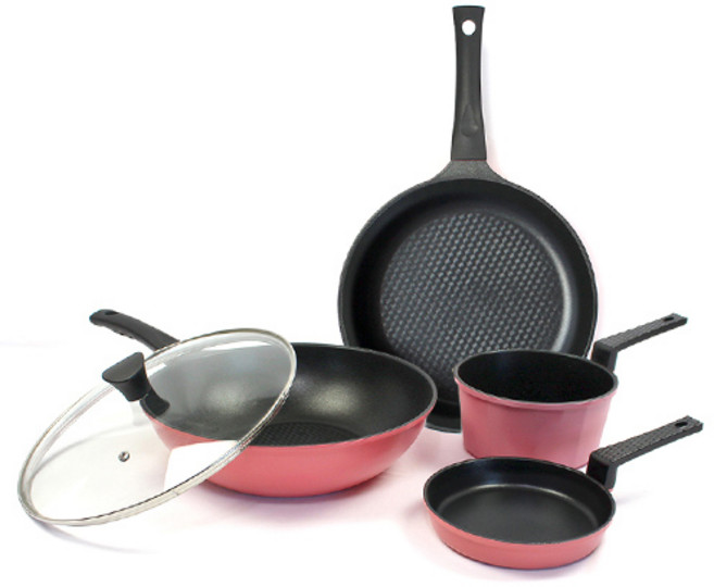 키친아트 본 핑크 프라이팬 세트, 핑크 + 블랙, 프라이팬 5종, 1세트