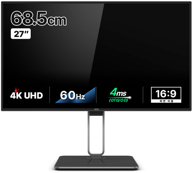 알파스캔 4K UHD AOC 4면 보더리스 USB C HDR 400 모니터, 68.5cm, U27U2