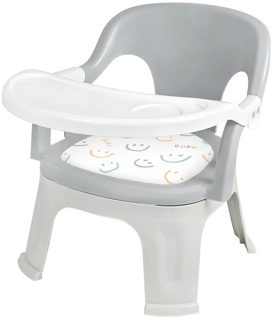 PUKU 藍色企鵝 QQ軟糖兩用餐椅 附餐盤, 灰色