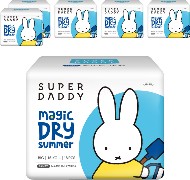 슈퍼대디 썸머 매직드라이 팬티형 기저귀 남여공용, 빅형(Big), 108매